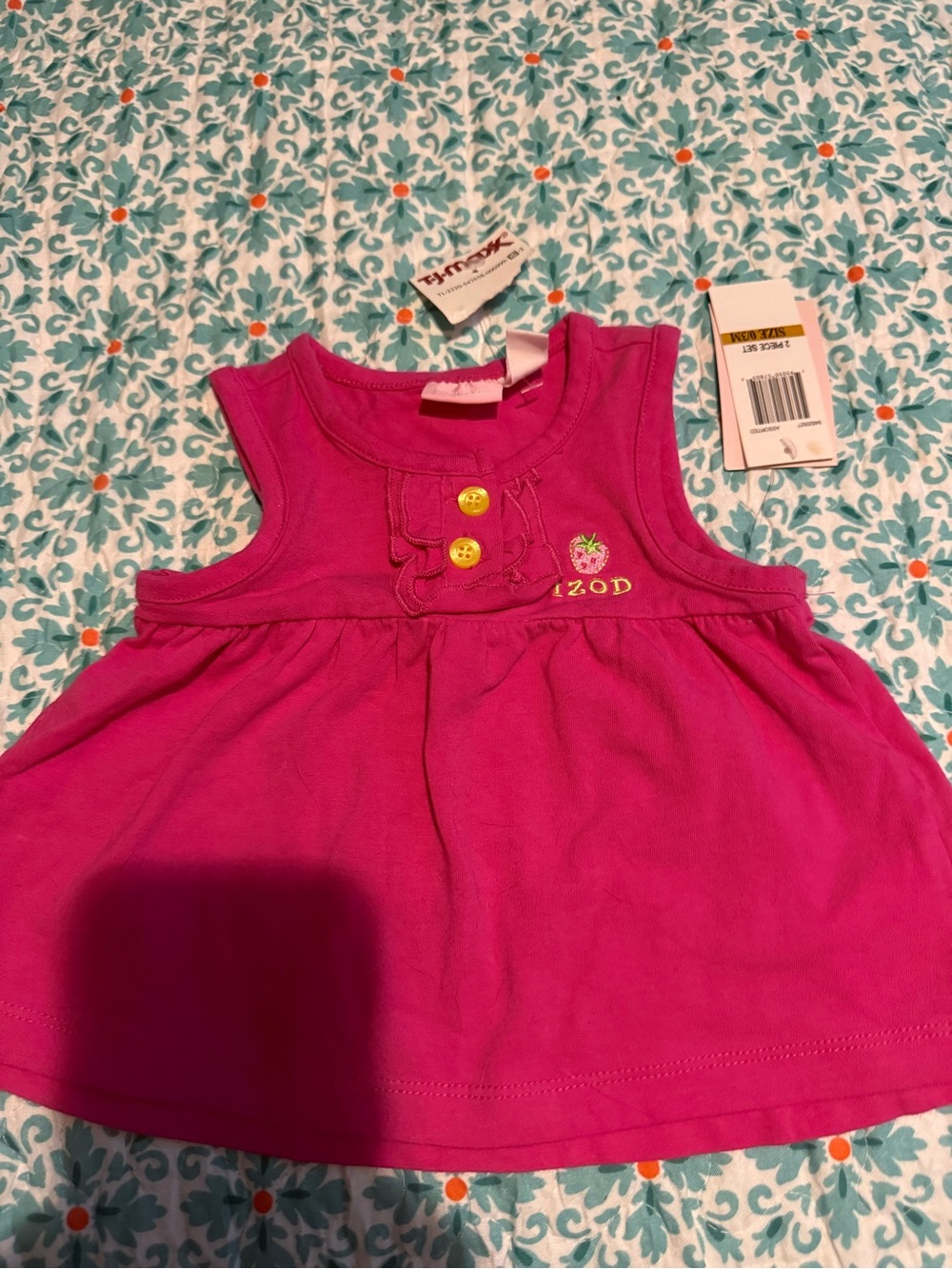 Izod Girls Bright Pink Sleeveless Tank Top with Button Detail